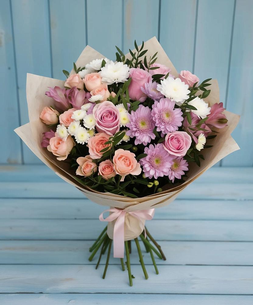 Букет цветов из: Хризантемы, Розы и Альстромерии в Предивинске