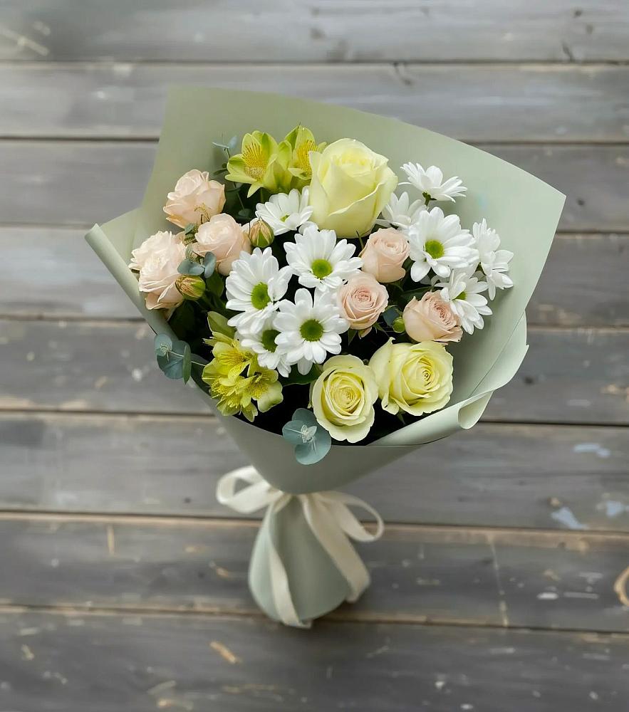 Букет цветов из: Альстромерии, Розы и Хризантемы в Предивинске