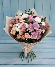 Букет цветов из:  Хризантемы, Розы и Альстромерии в Предивинске